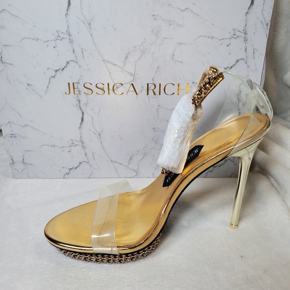 Jessica Rich Size 8.5 (39) Stiletto Gold Chain Stiletto Heels Sexy MSRP $215 NIB - Picture 3 of 9